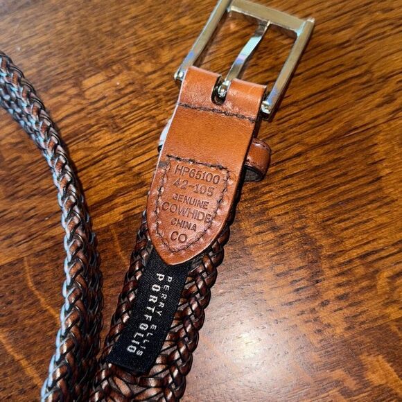 Perry Ellis Brown Leather Braided Belt Men's XXL 42 - Picture 4 of 10